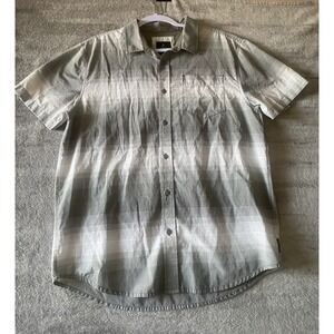 prAna Tamrack Stripe Short Sleeve Shirt Mens L Gray Short Sleeve Organic Cotton
